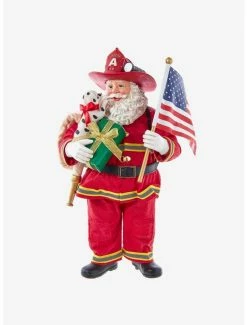 Best Pirce 🔔 Kurt Adler Fabriche Fireman Santa with American Flag Figure 😍